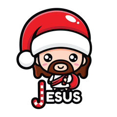 Canvas Print - cute jesus wearing santa hat