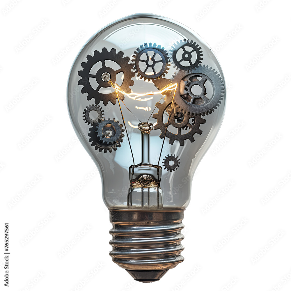 Light bulb with cogs and gears on transparent background. Stock ...