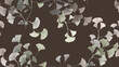 Seamless pattern, ginkgo leaf branch on dark brown background