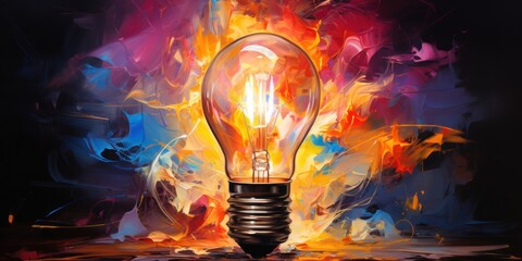 Poster - Illuminated Light Bulb on Table Generative AI