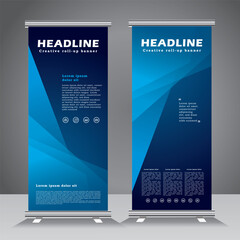 Wall Mural - roll up banner design and vector template. blue color  banner design, standee banner design, vertical banner, x-banner, standee template. pull up banner, Brochure, Flyer. abstarct vector illustration