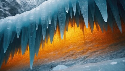 Wall Mural - An ice cave wall made from amber and ice