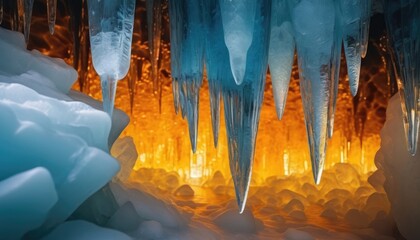 Wall Mural - An ice cave wall made from amber and ice