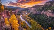 A canyon aglow with the fiery hues of autumn, as leaves change color on the trees