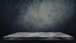 empty top stone shelves with grunge dark cement or concrete wall texture background counter for display or montage of product