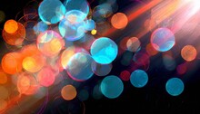 Abstract Background With Bright Highlights Of Light Dark Background With Blue Orange And Pink Round Light Spots Side Panels Of Different Colors
