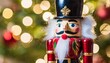 a nutcracker toy on a christmas holiday background