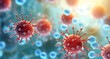 © Zain - Hepatitis Virus Infection Illustration  macroscopic close view of cells attacked by virus and bacteria science and medical microbiology render on defocused background.