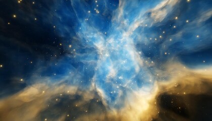 Wall Mural - abstract space background with blue and gold stars and nebula 3d rendering