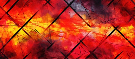 Poster - An artwork featuring an abstract painting with vibrant red and yellow lines and squares
