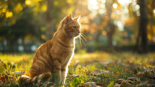 A Ginger Cat Sitting In The Park