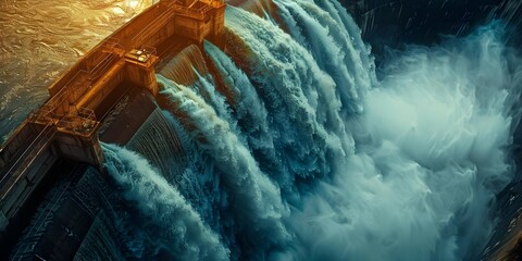 Wall Mural - Harnessing Clean Energy: A Hydroelectric Dam's Impressive Presence Against a Backdrop of Cascading Water. Concept Clean Energy, Hydroelectric Dam, Impressive Presence, Cascading Water