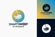 Smart Sweep Cleaner Logo: A modern emblem featuring a broom and gear, symbolizing efficiency and innovation in cleaning. Perfect for cleaning services, home improvement stores, or tech-savvy brands.