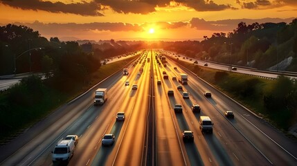 Wall Mural - Highway traffic in sunset