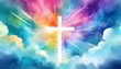 jesus cross symbol on colorful clouds background colorful clouds background with christian cross in the middle christian religion cross on spiritual background