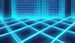 a background with neon blue squares arranged in a grid pattern with a 3d effect and a parallax scroll