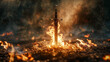 © pasakorn - Sword of Grace and Peace. A flaming sword stuck in the ground. F