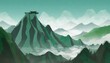 beautiful japanese mountainous terrain with fog in the background game art