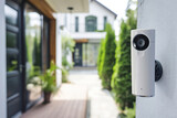 Fototapeta Sawanna - Smart home security systems in action. Security camera on house exterior.