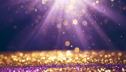 abstract violet and gold shiny christmas background with glitter and confetti holiday bright purple blurred backdrop with golden particles and bokeh