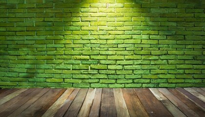 Wall Mural - vignette and light on green brick wall background