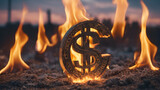 Fototapeta  - Global recession economy and declining Financial crisis . Burning excess money. Excessive waste of money. .