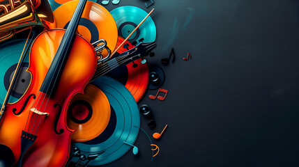 Wall Mural - World Jazz Day, Music background with colorful music instruments, Music Elements on Isolated Background, Generative Ai