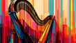 World Jazz Day, Harp Flat Art Pop Illustration Painting On Wall, Generative Ai