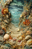 Fototapeta Sawanna - Sea background. Secret world beneath the waves, iridescent seashells and sands paint a seldom-explored marine tapestry.