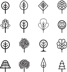 Wall Mural - Minimal Trees vector line icon sets 