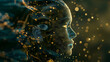 Digital human face concept with golden particles