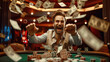 Celebrating Jackpot, Joyful Man Triumphs at Poker Table