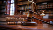 Close-Up of Judge's Gavel and Books on Desk in Law Office