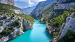 Captivating Turquoise Oasis Nestled Within Majestic Gorges du Verdon Cliffs:A Natural Wonder of Unparalleled Beauty
