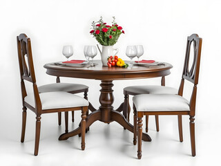 Wall Mural - Classic dining table and chair set isolated on a white background.