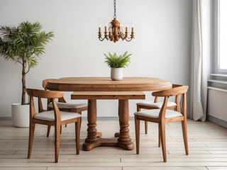 Wall Mural - Classic dining table and chair set isolated on a white background.