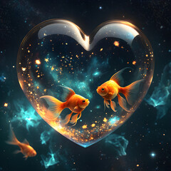 glass heart gold fish