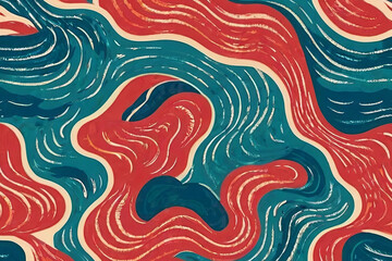 Fototapete - Seamless groovy wavy pattern with risograph effect.geometric collage. Minimalist retro texture. 
