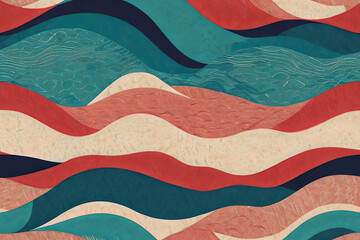 Fototapete - Seamless groovy wavy pattern with risograph effect.geometric collage. Minimalist retro texture. 
