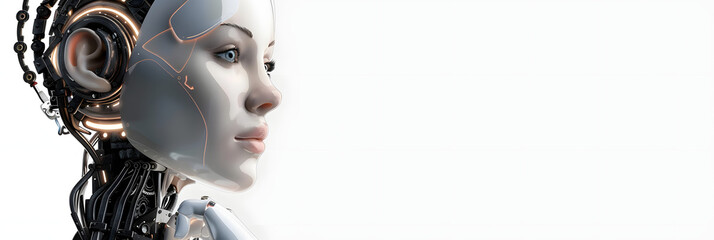 Canvas Print - AI robot woman on white background