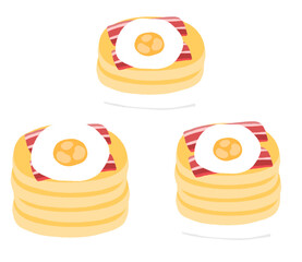 Wall Mural - Pancakes With Topping Egg Fried And Bacons Cartoon illustration Pancakes Breakfast Cartoon illustration Pancakes Drawing