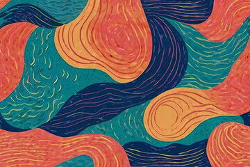 Fototapete - Seamless groovy wavy pattern with risograph effect.geometric collage. Minimalist retro texture. 