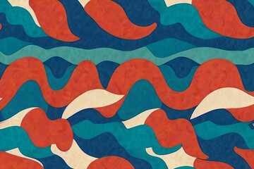 Fototapete - Seamless groovy wavy pattern with risograph effect.geometric collage. Minimalist retro texture. 