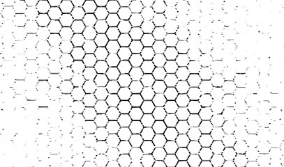 Poster - Rough, irregular texture composed of monochrome geometric elements. distressed grunge hexagon . Abstract vector illustration. Isolated on white background. Vector Format