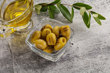 Grilled green olives appetizer snack