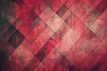 Abstract Red Background Image Pattern Design On Old Vintage Grunge Background Texture, Red Paper Diagonal Block Pattern With Geometric Shapes.