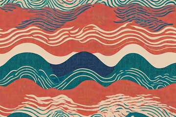 Fototapete - Seamless groovy wavy pattern with risograph effect.geometric collage. Minimalist retro texture. 