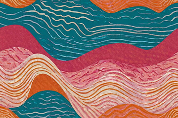 Fototapete - Seamless groovy wavy pattern with risograph effect.geometric collage. Minimalist retro texture. 