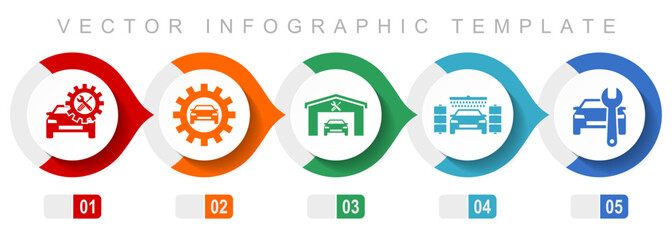 Leinwandbilder - Technology flat design infographic template, miscellaneous symbols such as workshop, car, service and carwash, vector icons collection