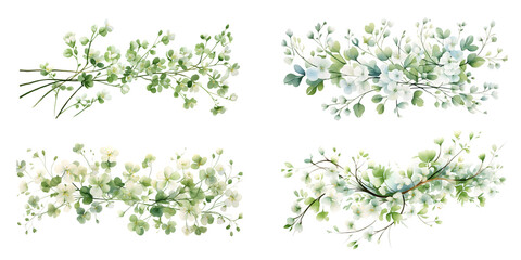 Poster - Gypsophila branches with green leaves watercolor illustration. Flat vector illustration isolated on white background